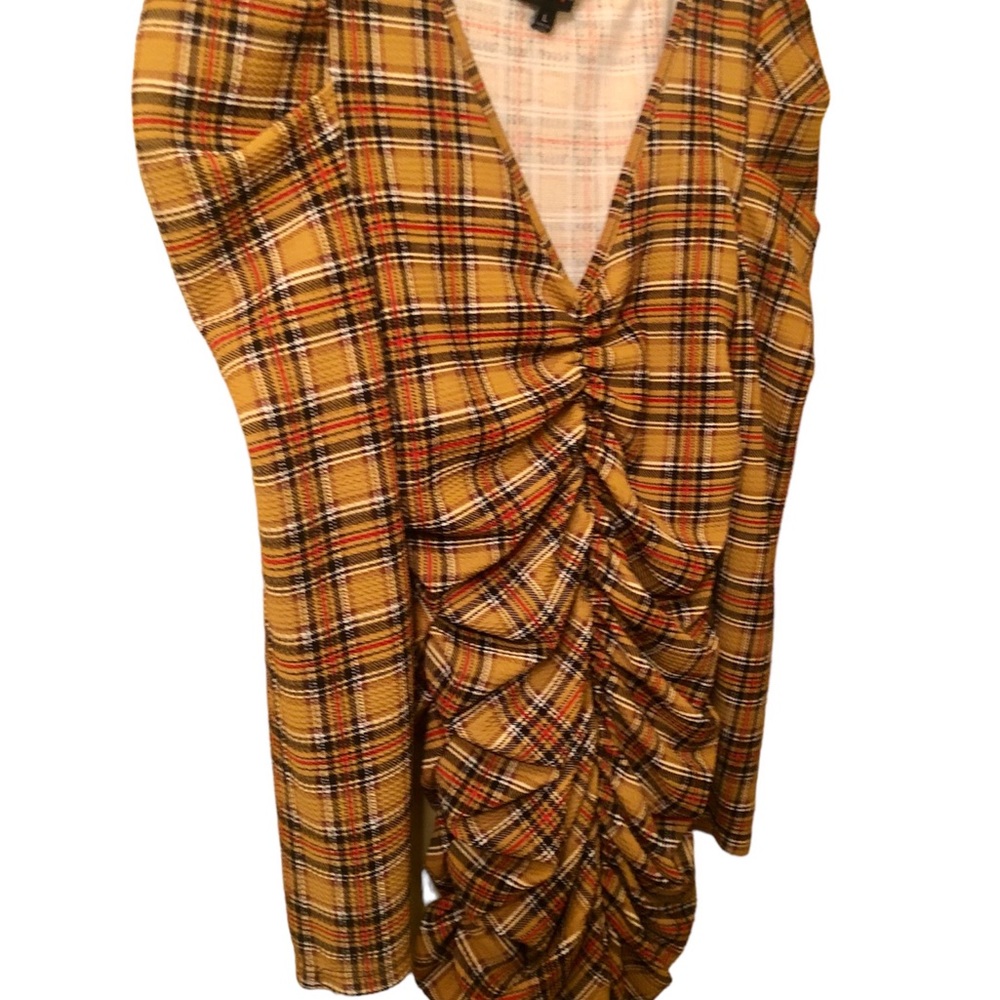 Absolutely Love It Dress Plaid Ruching Puffy Sleeves Sz. Juniors Large - Picture 3 of 8
